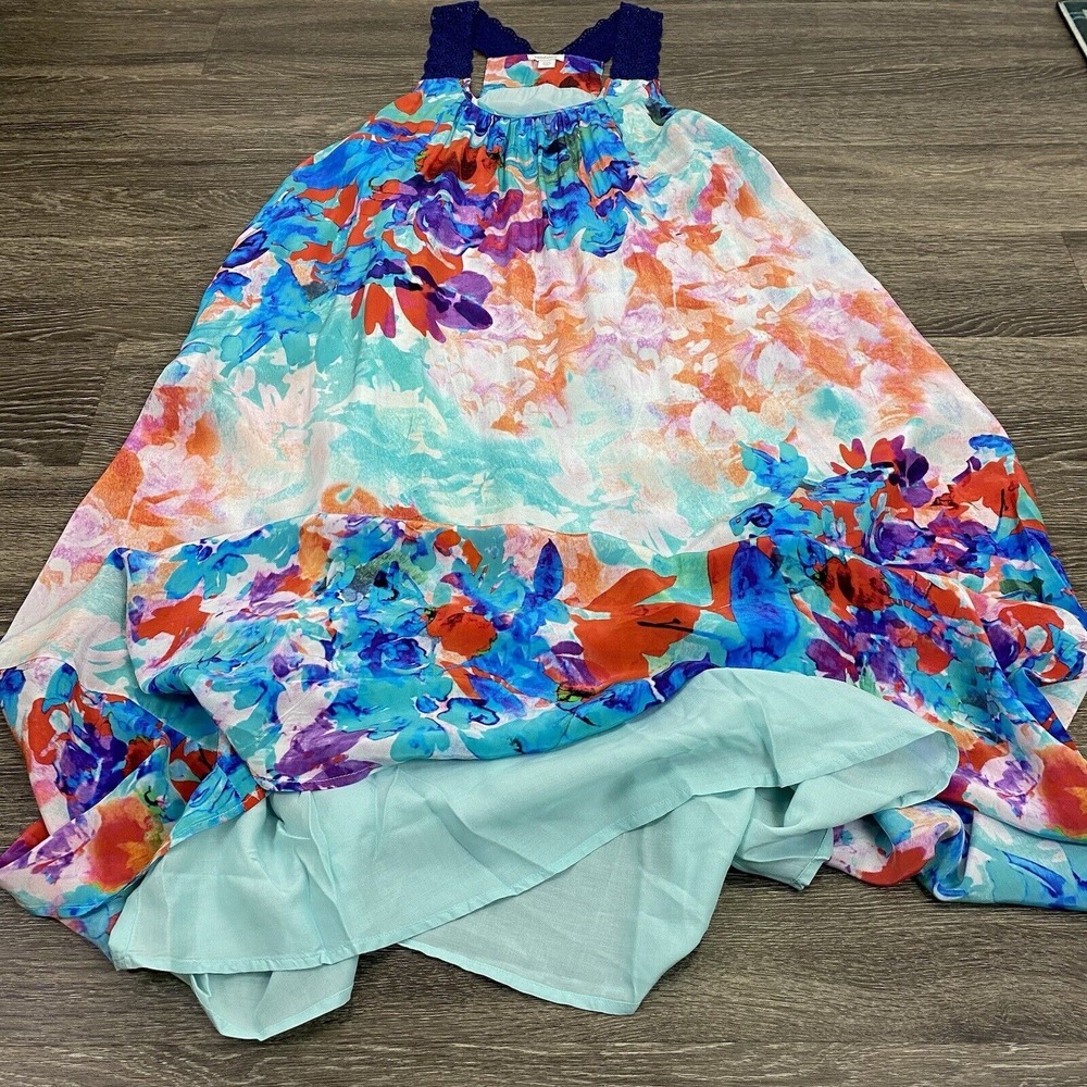 Sundance Maxi Dress Womens Size PXS Blue Floral Tropical Beachy Racerback Pocket - Picture 6 of 9